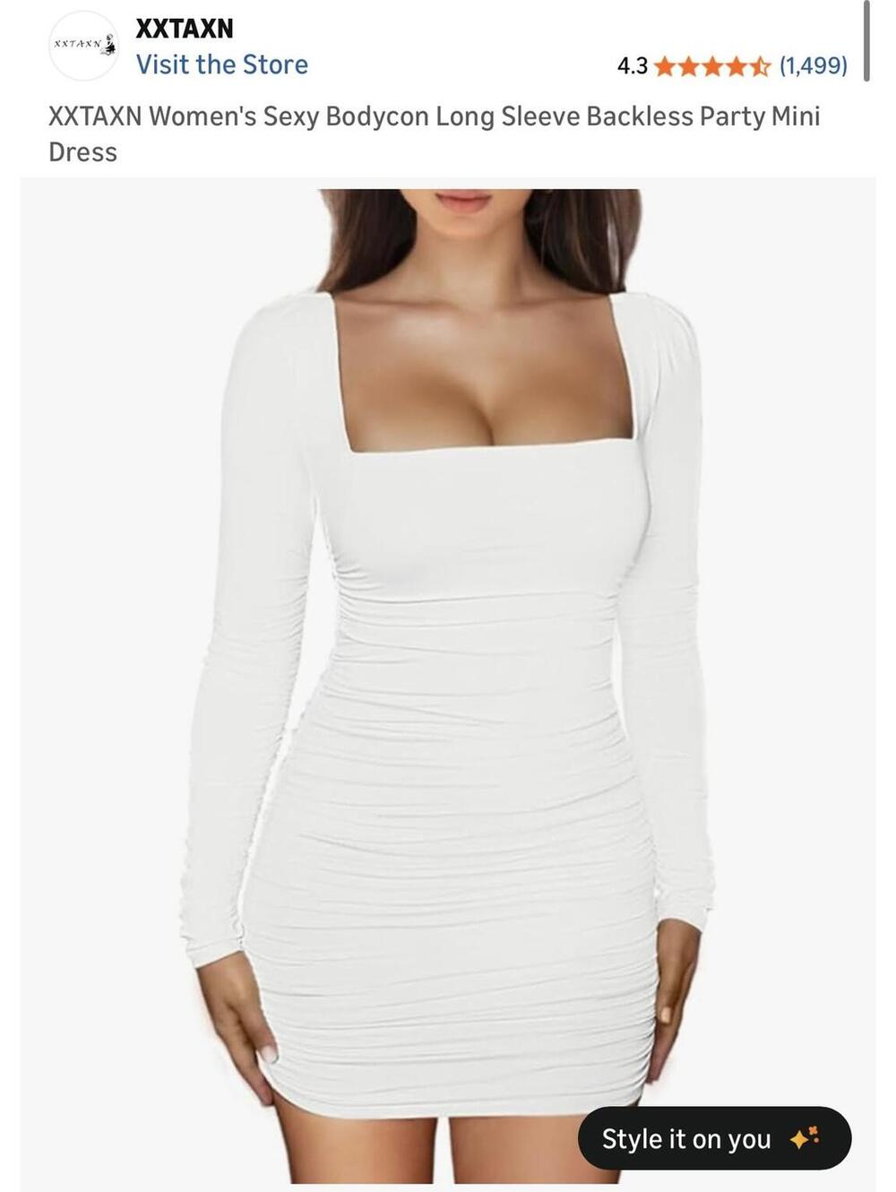 XXTAXN Women's Sexy Bodycon Long Sleeve Backless Party Mini Dress